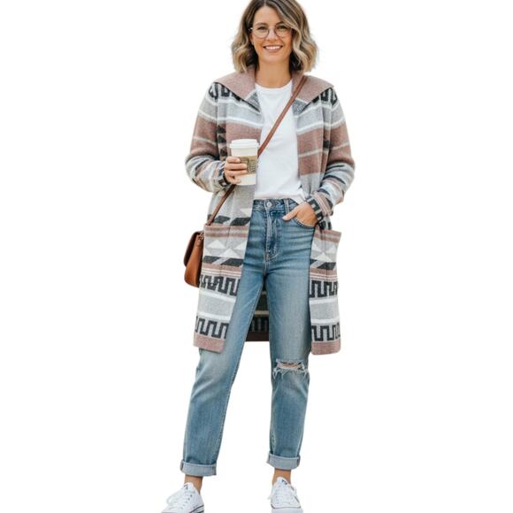 Natural Reflections Sweaters - NWT Natural Reflections Aztec Arrow Print Coatigan Small Boho Cardigan Sweater